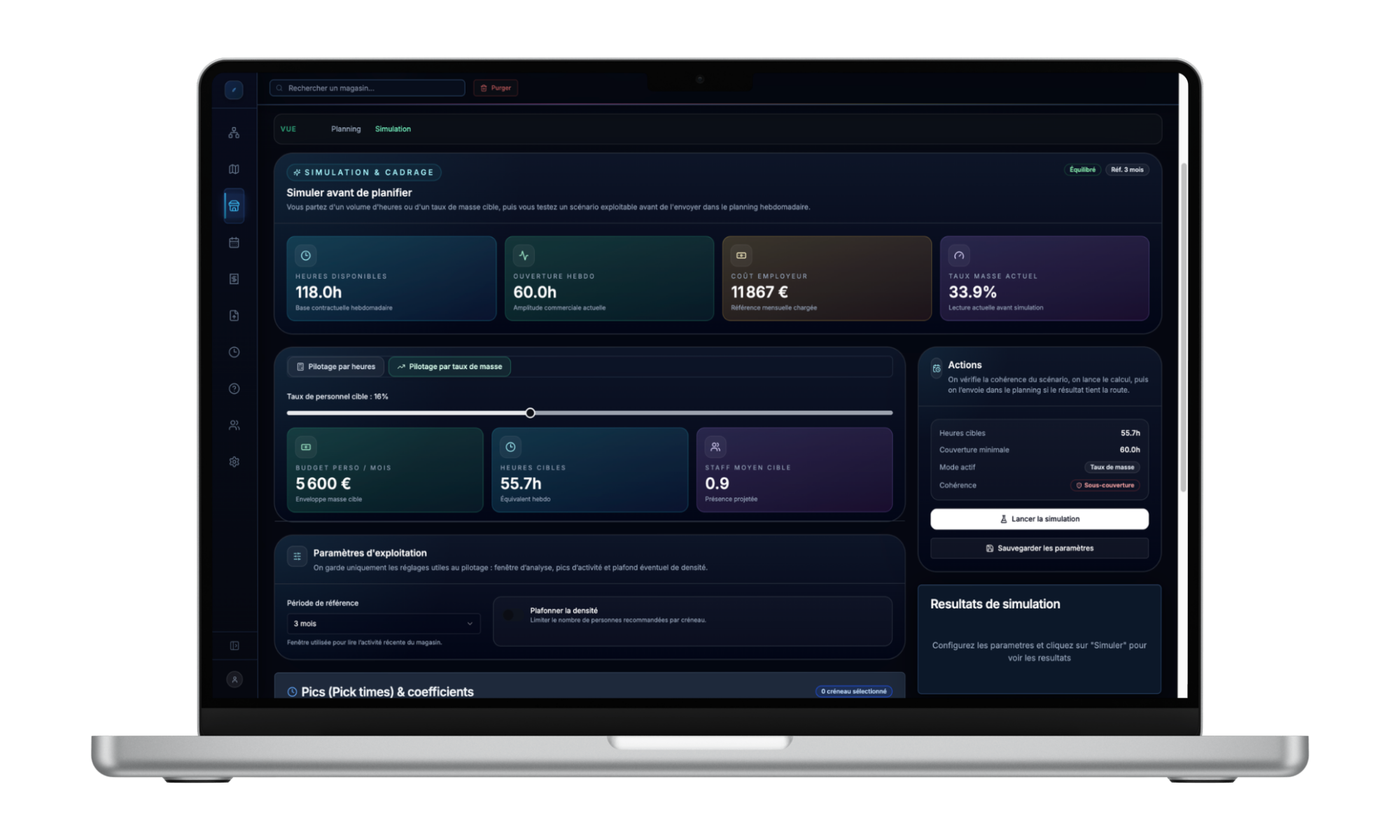 Capture de RESOO — cockpit masse salariale pour réseaux retail
